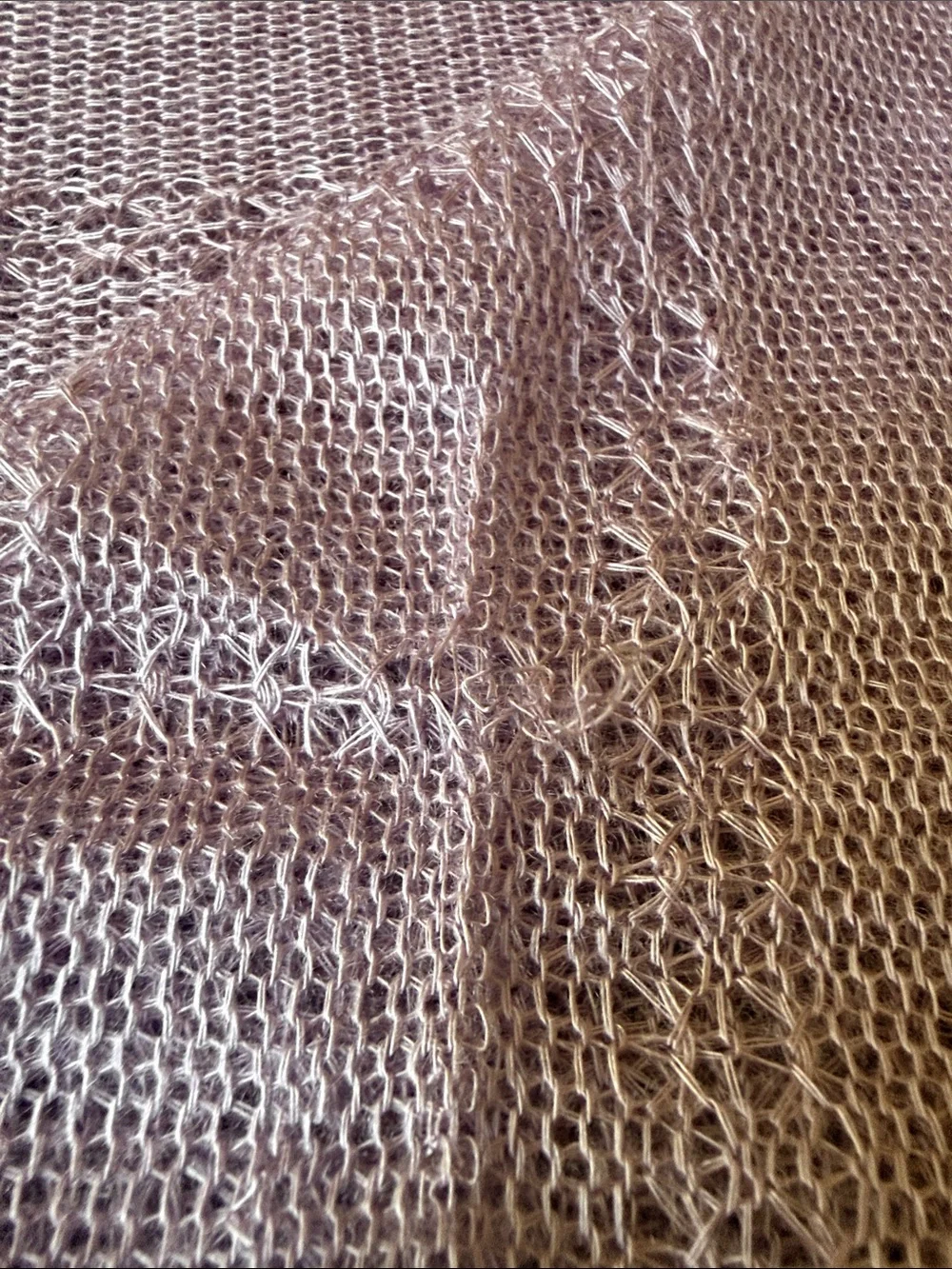 Vintage ca 1970’s Light Lavender mesh Knit Shawl Scarf 48x46” made in Japan